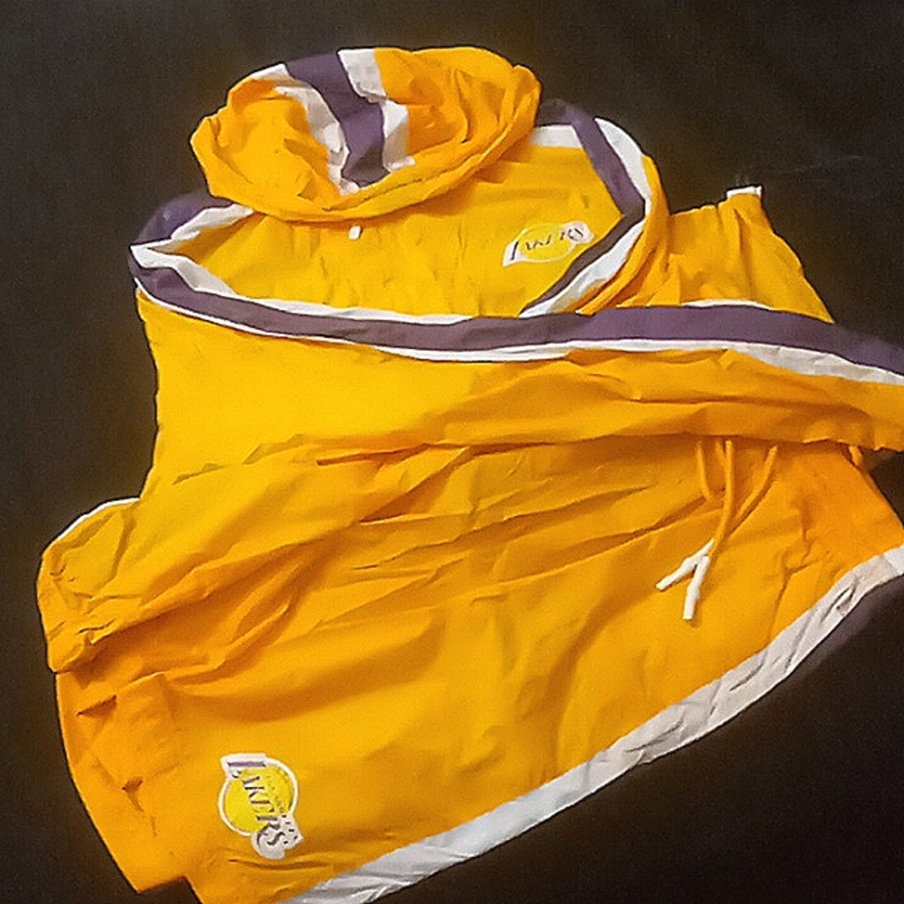 Mitchell & Ness Los Angeles Lakers Packable Nylon Anorak Jacket & Shorts Pants